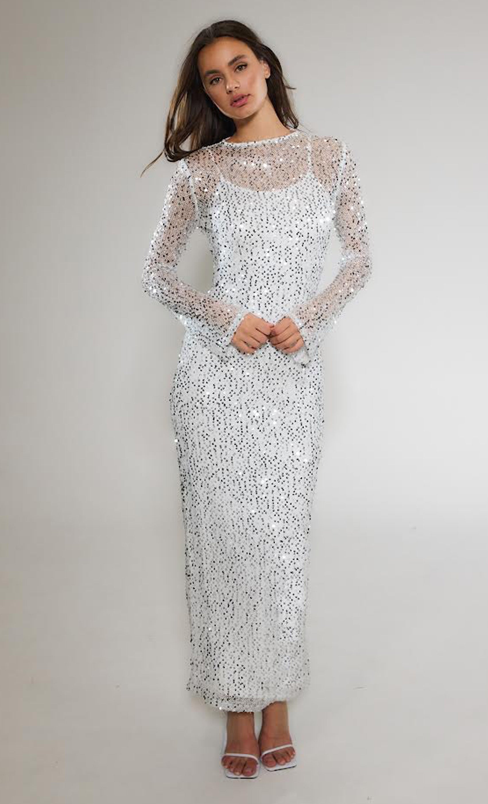 White Long Sleeve Sequin Maxi Dress Rare London white-long-sleeve-sequin-maxi-dress-rare-london