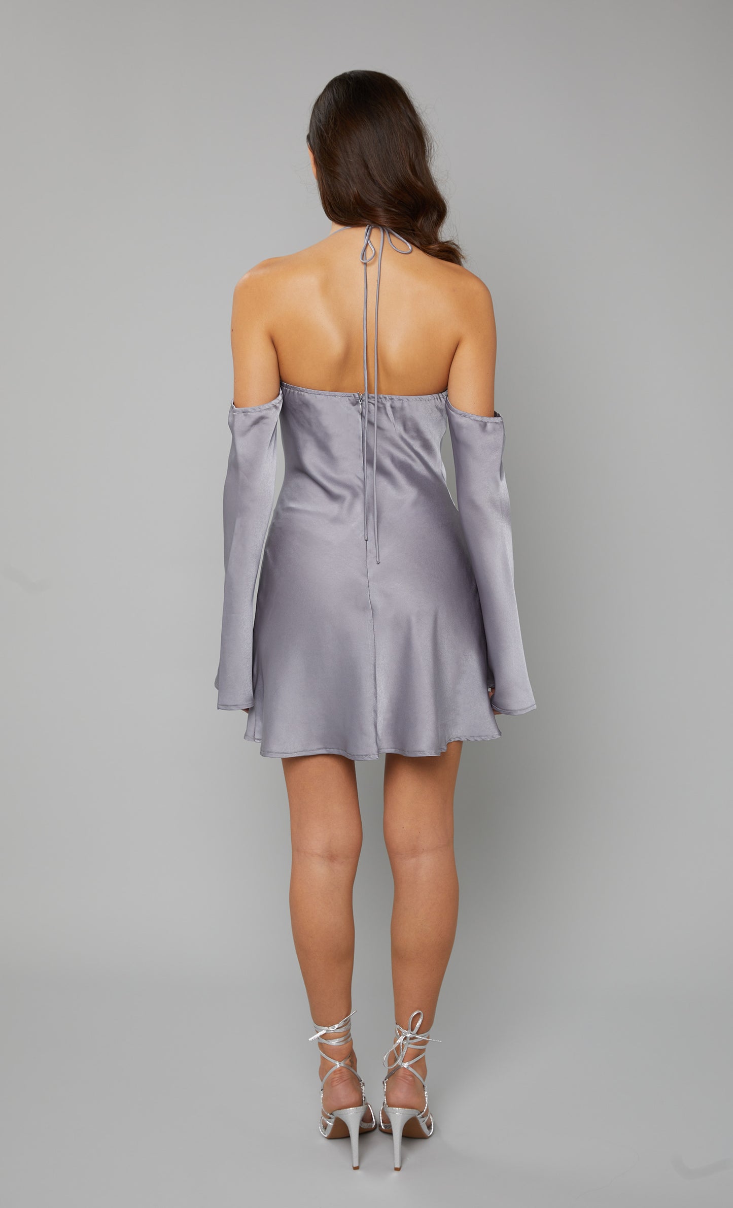 Rare London Women's Silver Satin Mini Slip Dress 12 Rare London Women's Silver Satin Mini Slip Dress 12