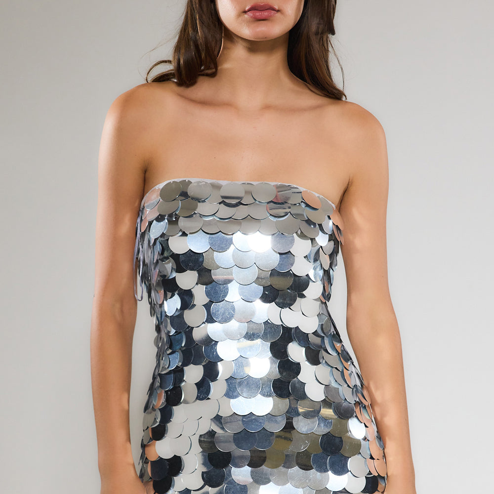 
                      
                        Silver Disc Bandeau Maxi Dress
                      
                    