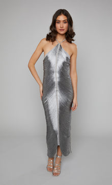  Silver Fringe Detail Halter Maxi Dress