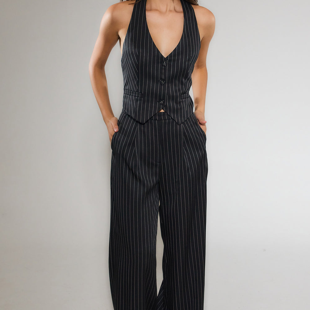 
                      
                        Black Pinstripe Tailored Jumpsuit
                      
                    