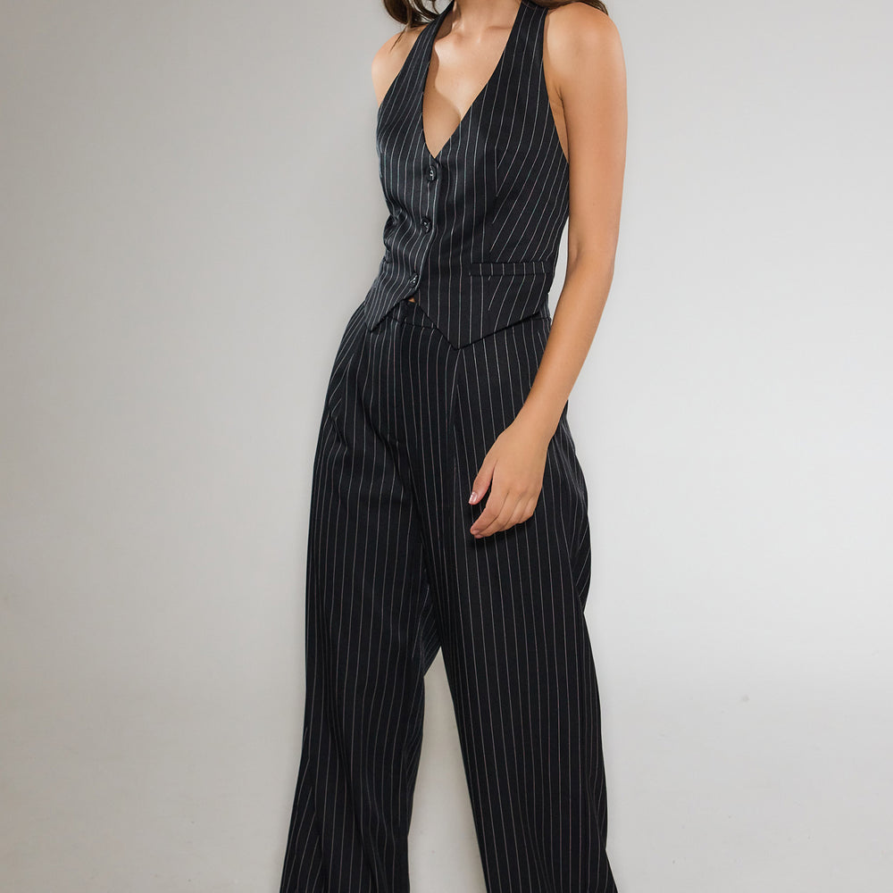 
                      
                        Black Pinstripe Tailored Jumpsuit
                      
                    