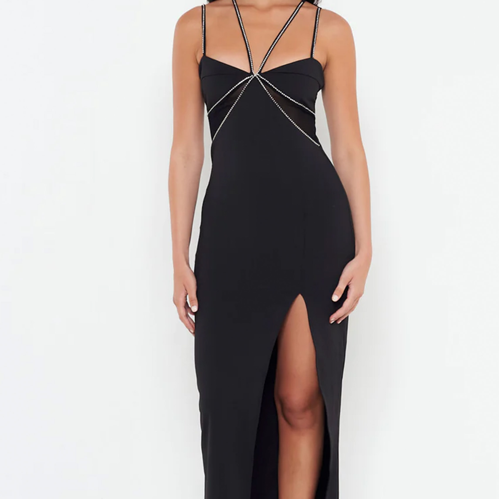 
                      
                        Diamante Detail Mesh Panel Maxi Dress
                      
                    