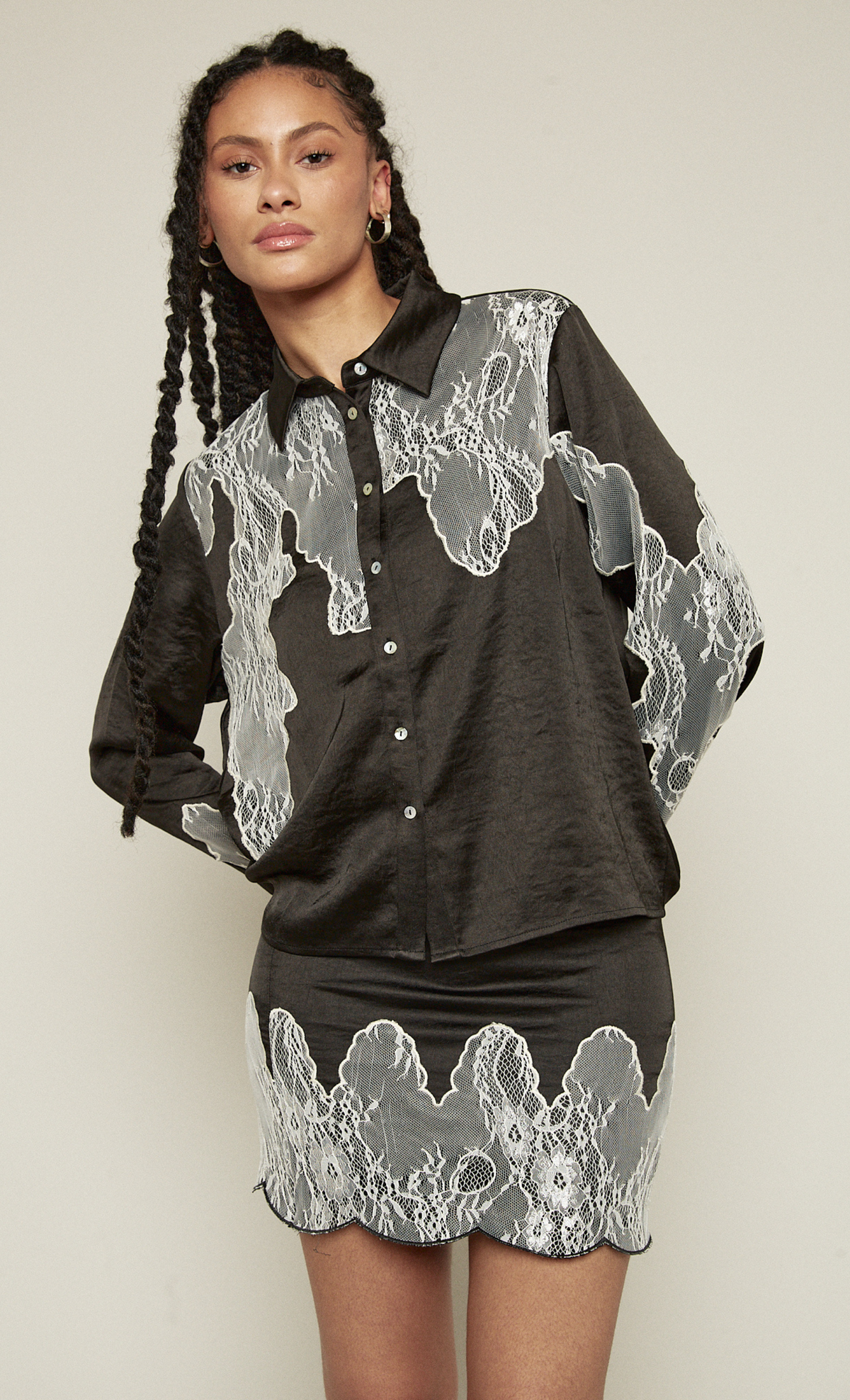 Lace Cutwork Detail Western Shirt