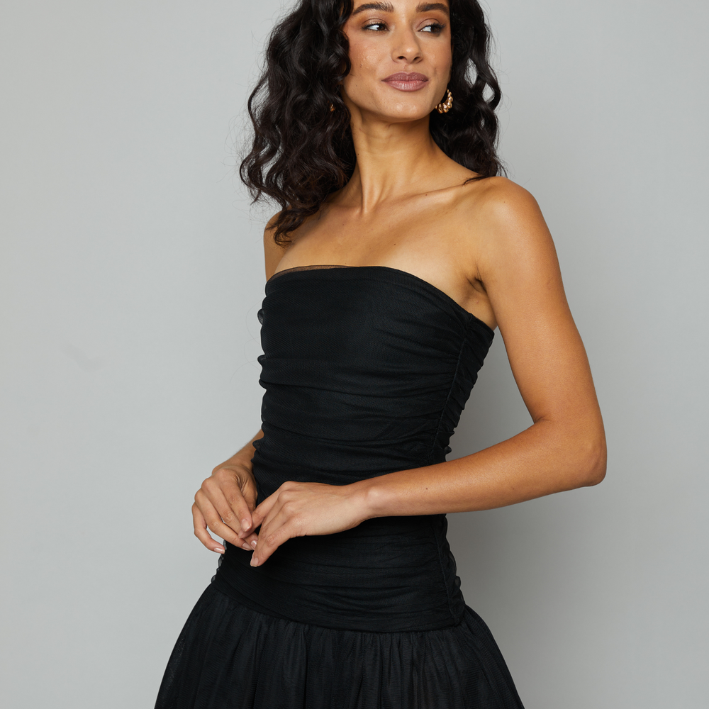 
                      
                        Black Drop Waist Tulle Bandeau Maxi Dress
                      
                    