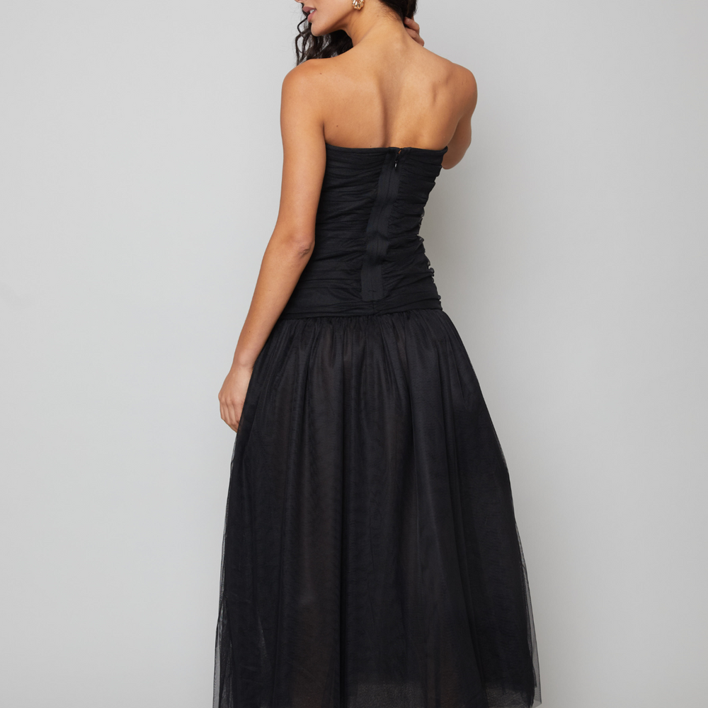 
                      
                        Black Drop Waist Tulle Bandeau Maxi Dress
                      
                    