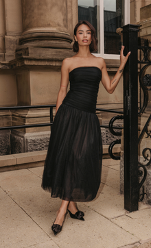  Black Drop Waist Tulle Bandeau Maxi Dress