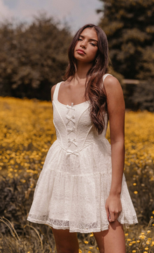  Ivory Embroidered Tiered Corset Mini Dress