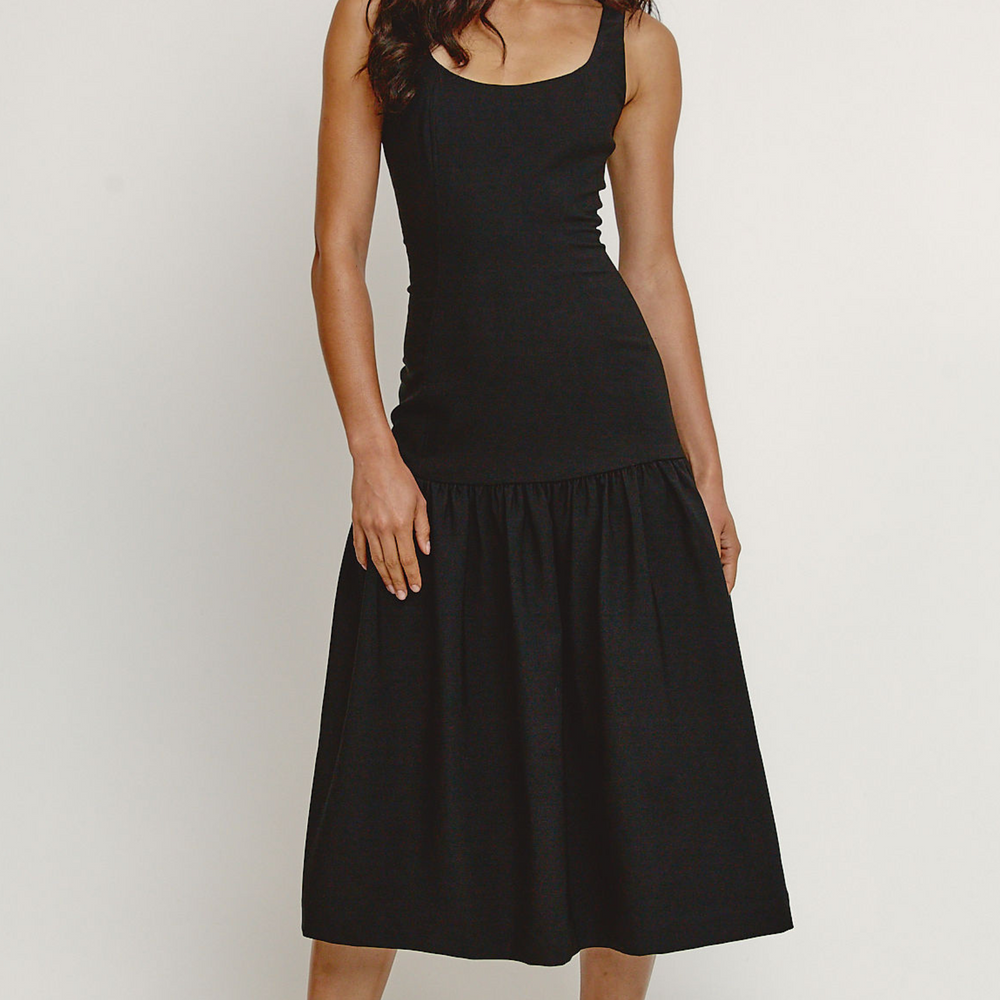 Black Drop Waist Midaxi Dress