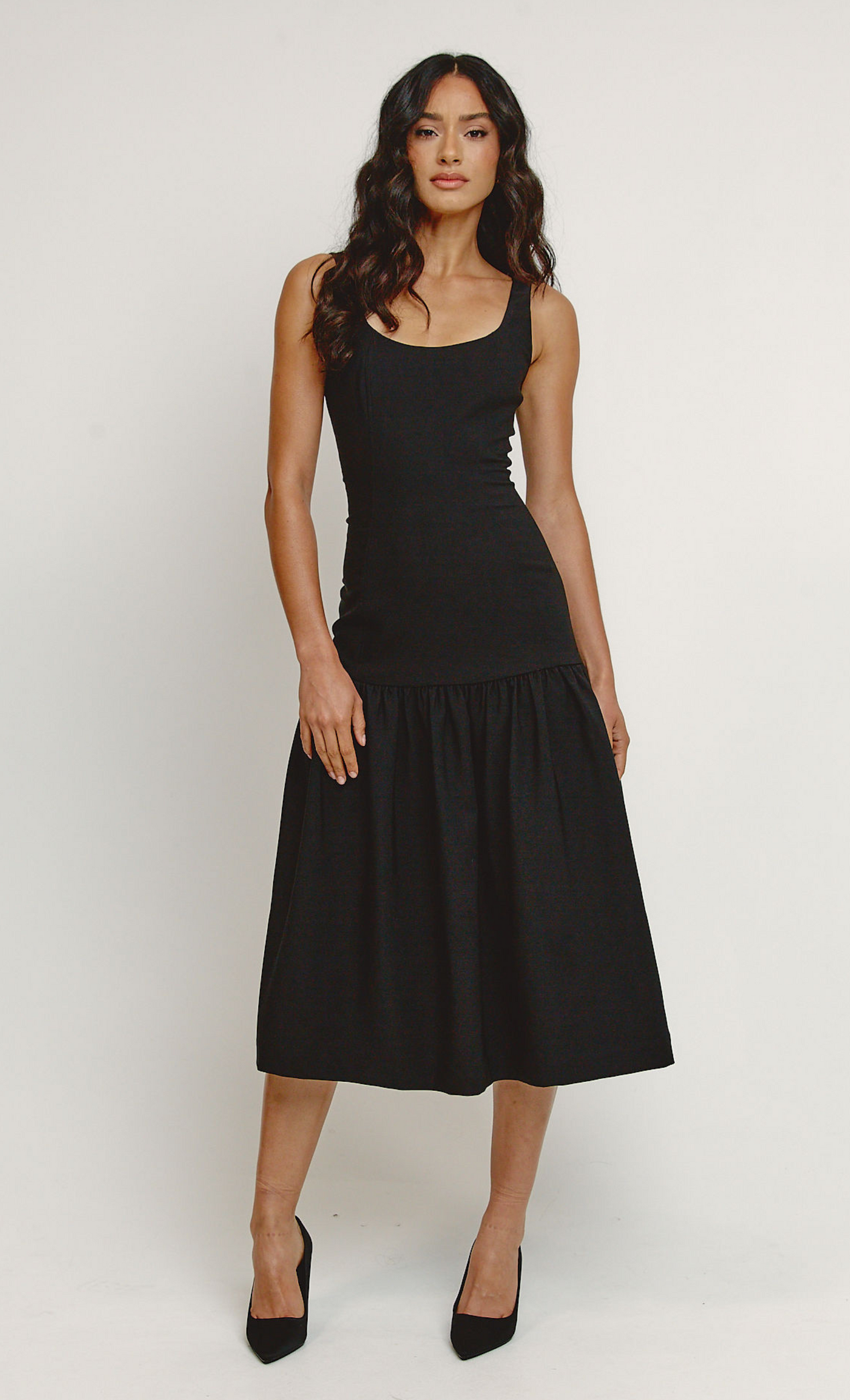 Black Drop Waist Midaxi Dress Rare London Black Drop Waist Midaxi Dress Rare London