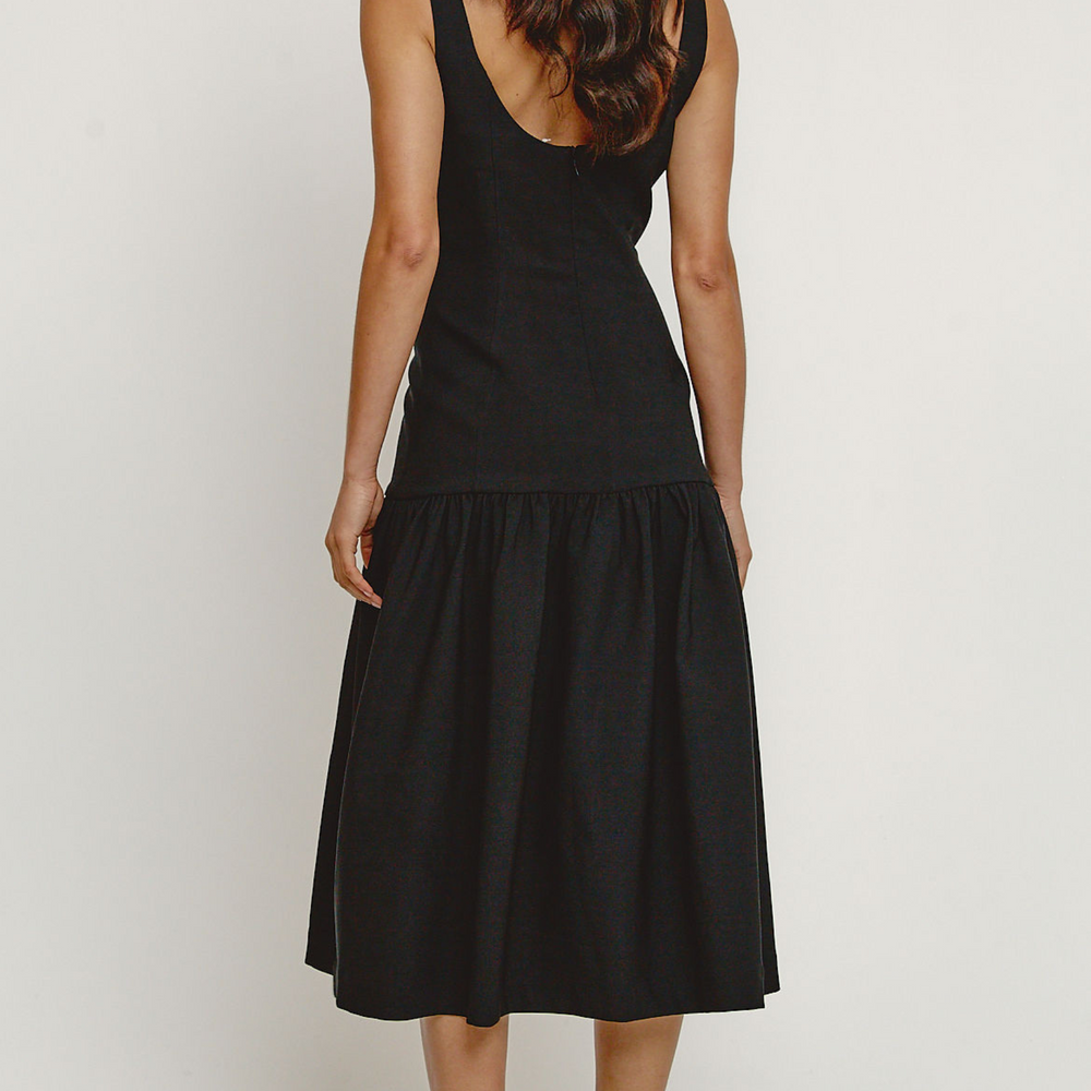 Black Drop Waist Midaxi Dress