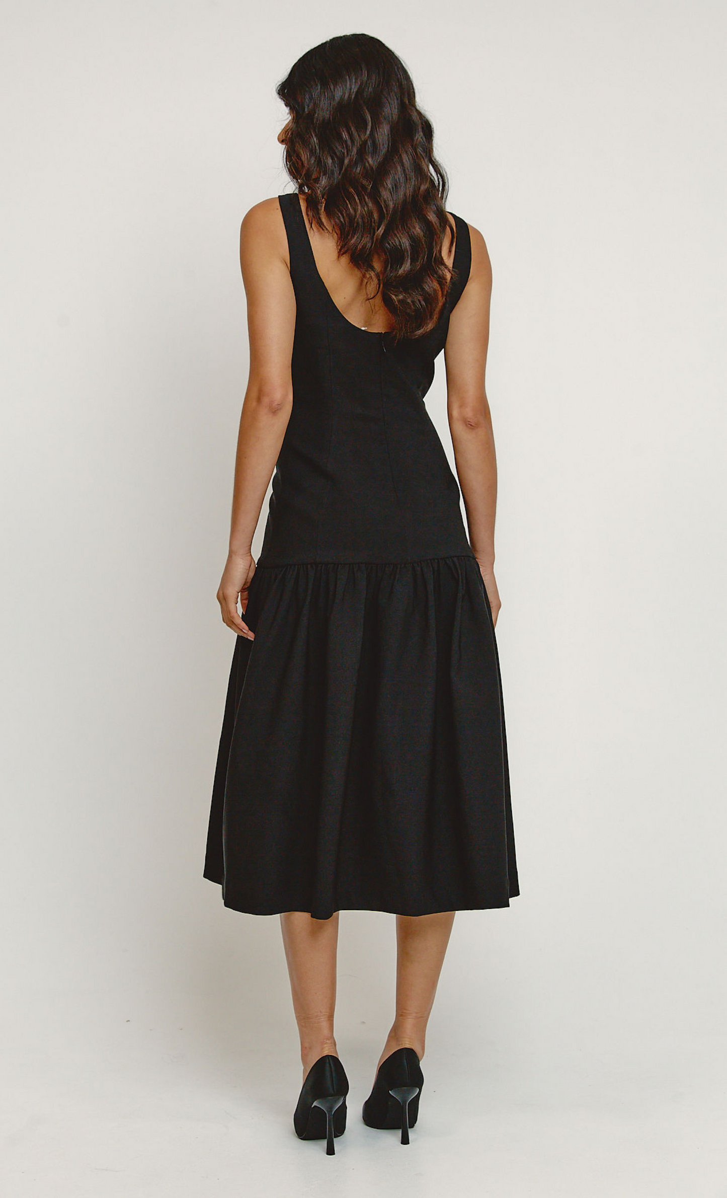 Black Drop Waist Midaxi Dress