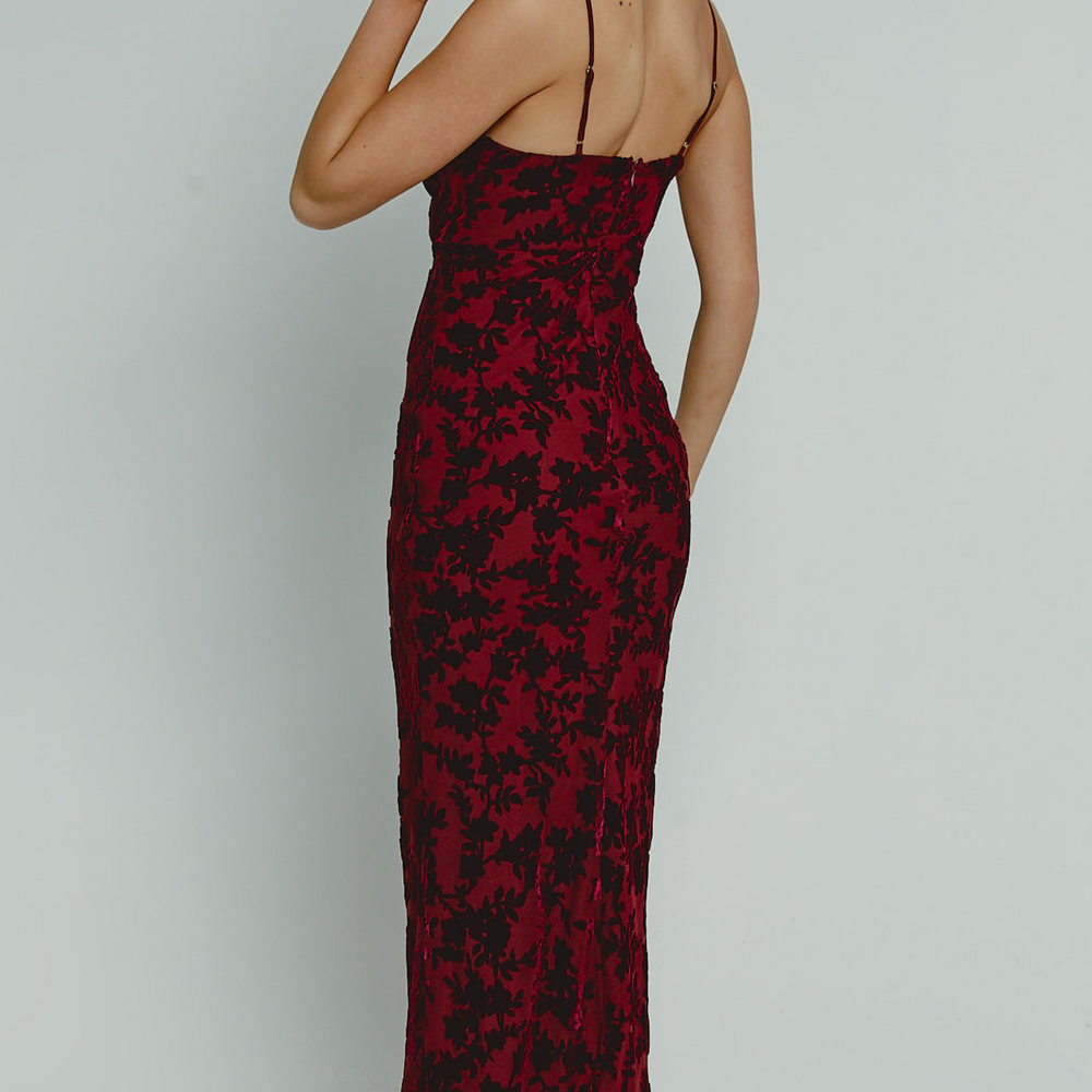 
                      
                        Burgundy Tie Front Devore Maxi Dress
                      
                    