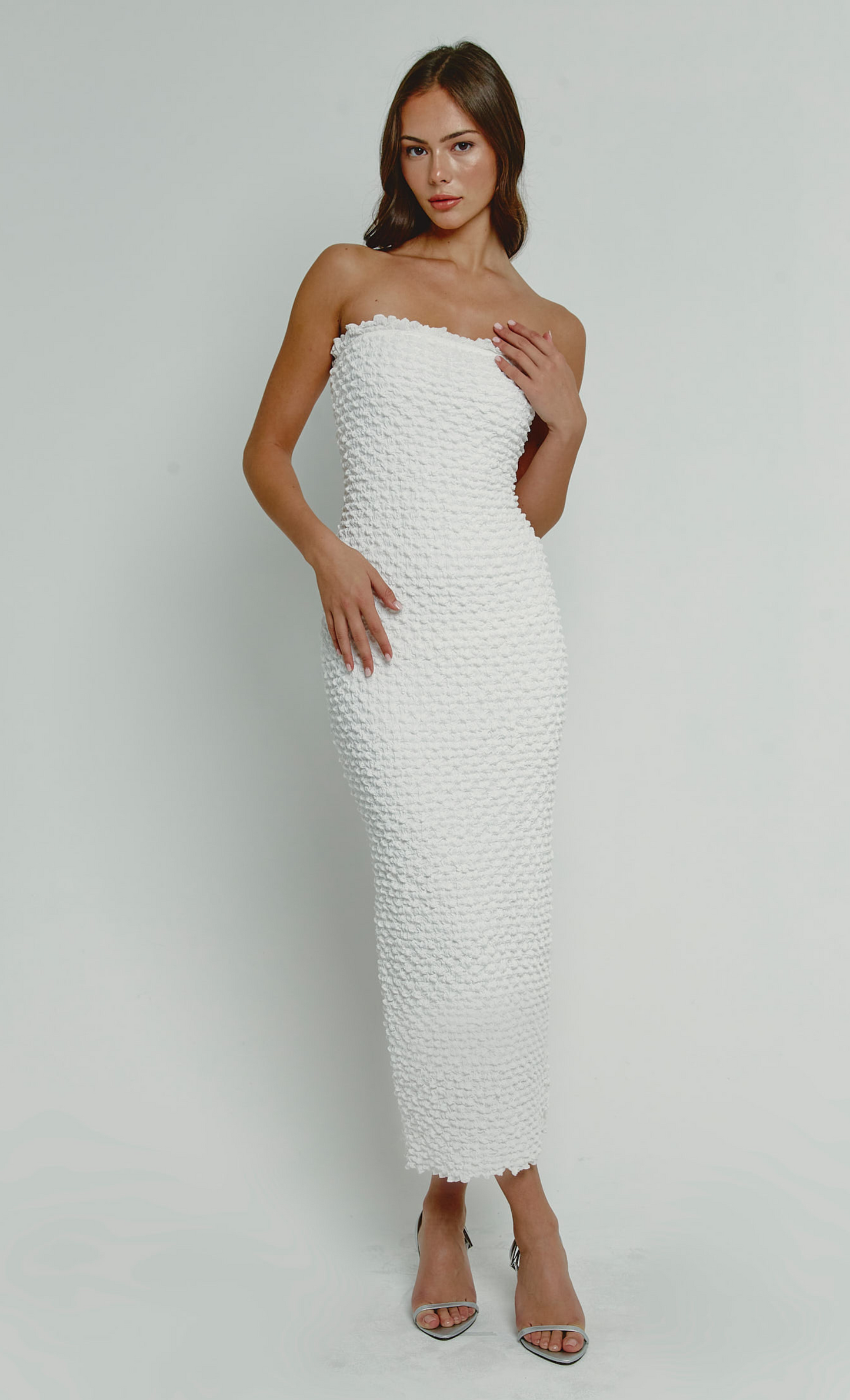 white bandeau dress midi Bandeau Dropped Hem Midi Dress In White Woven | EGO US