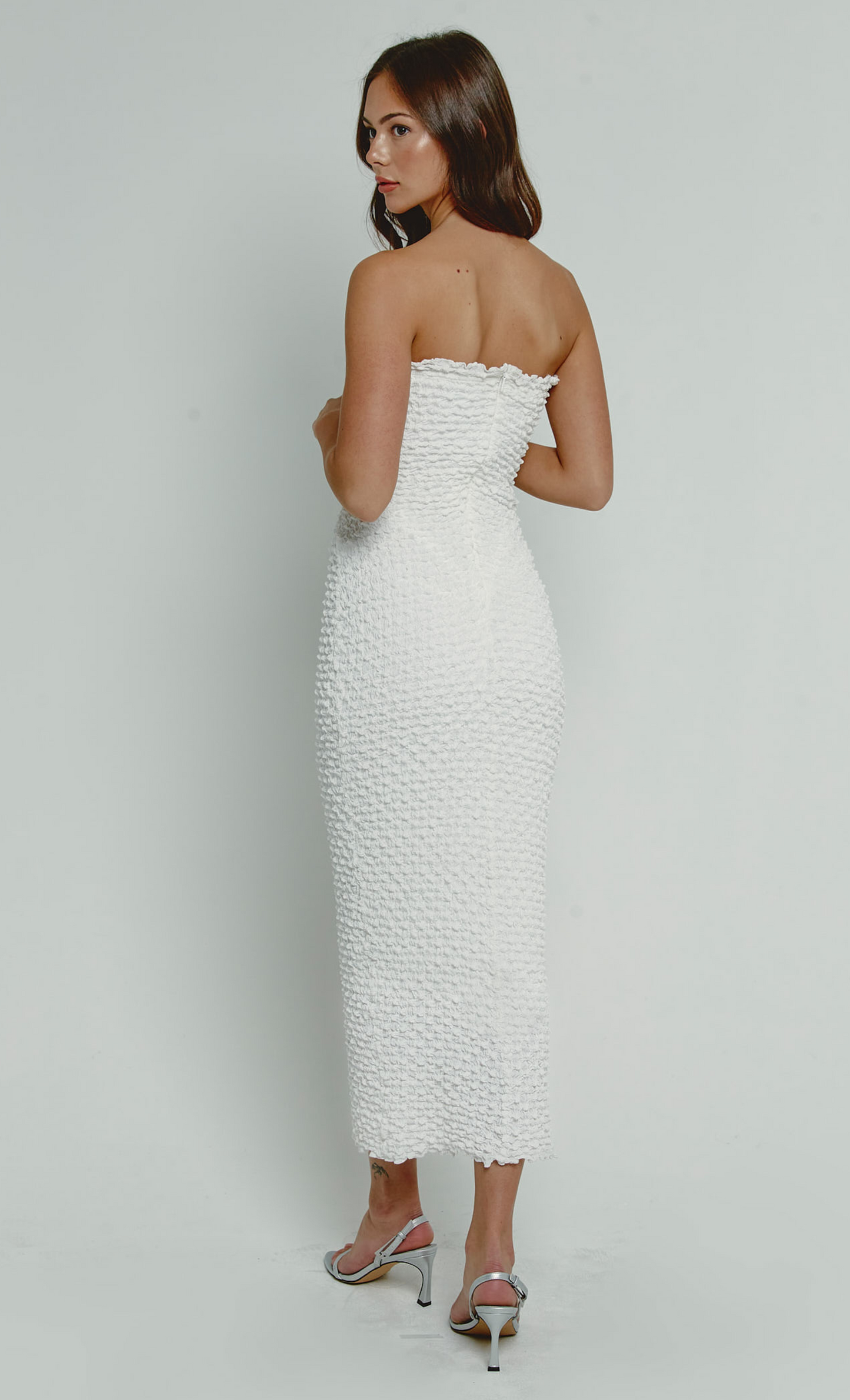 white bandeau midi dress Women's Bandeau Bow Waist Midi Wedding Dress, Ivory