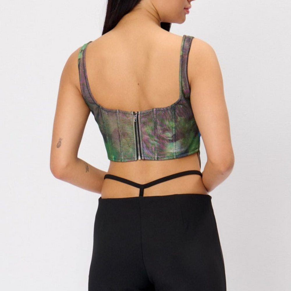 
                      
                        Digital Print Mesh Corset Top
                      
                    