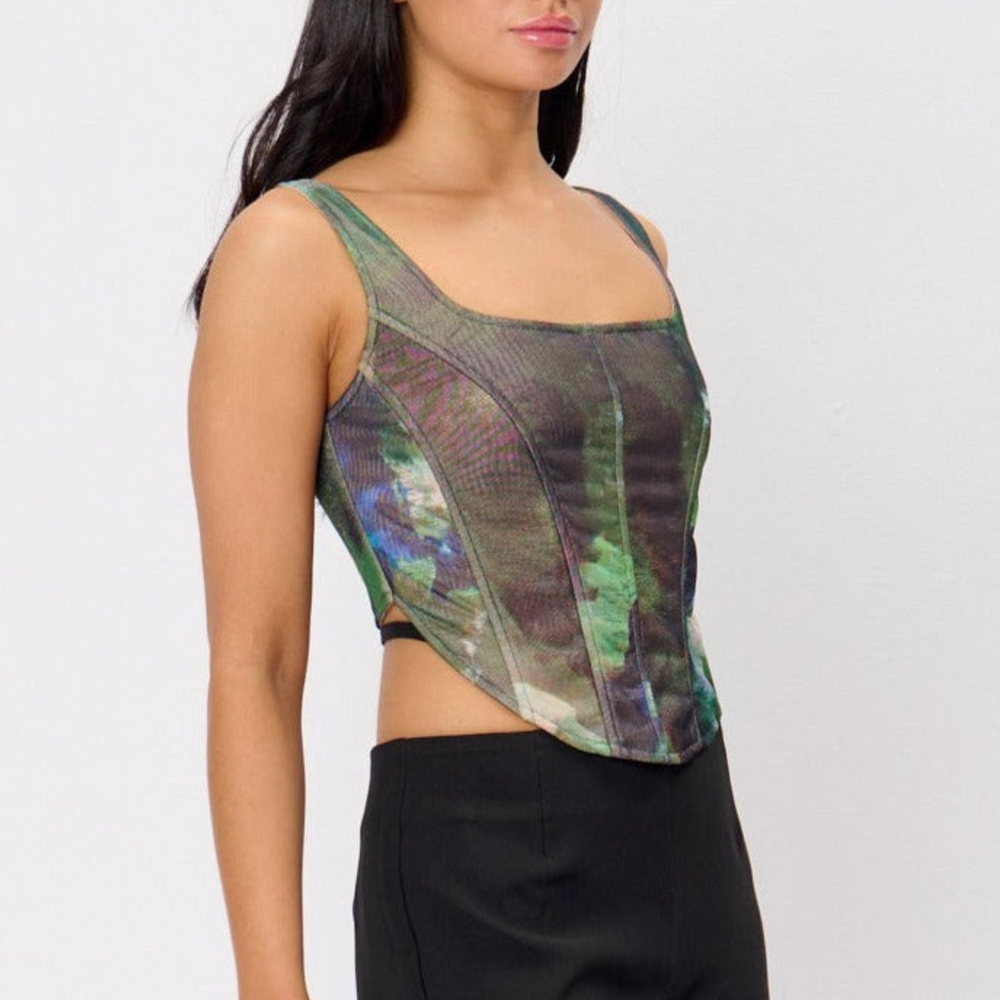 Digital Print Mesh Corset Top