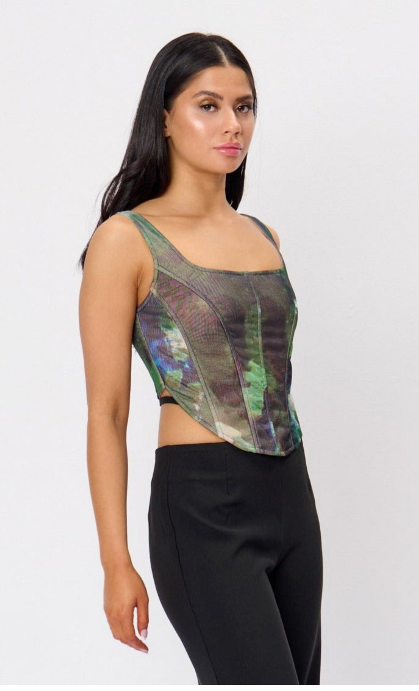 Digital Print Mesh Corset Top