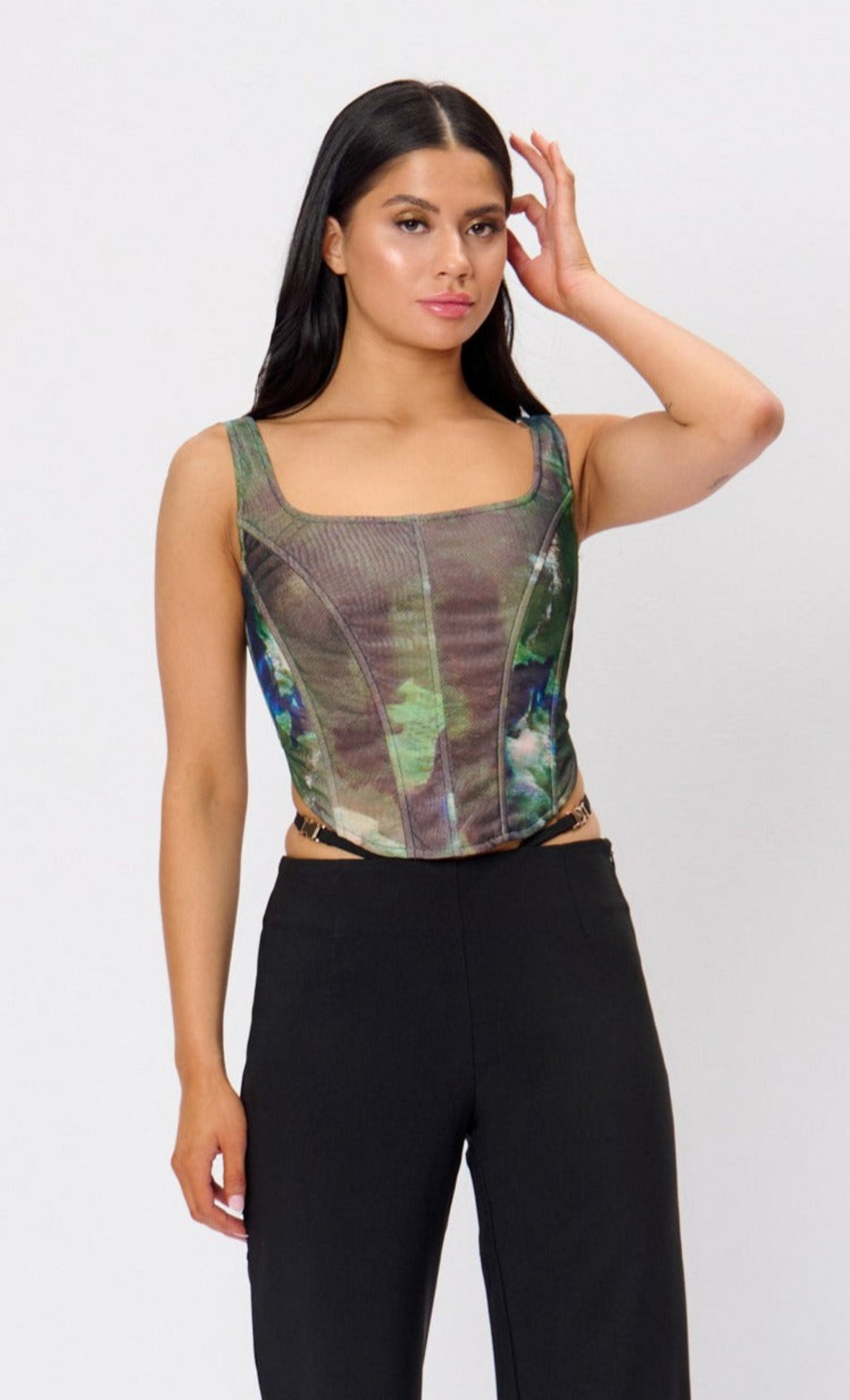 Digital Print Mesh Corset Top