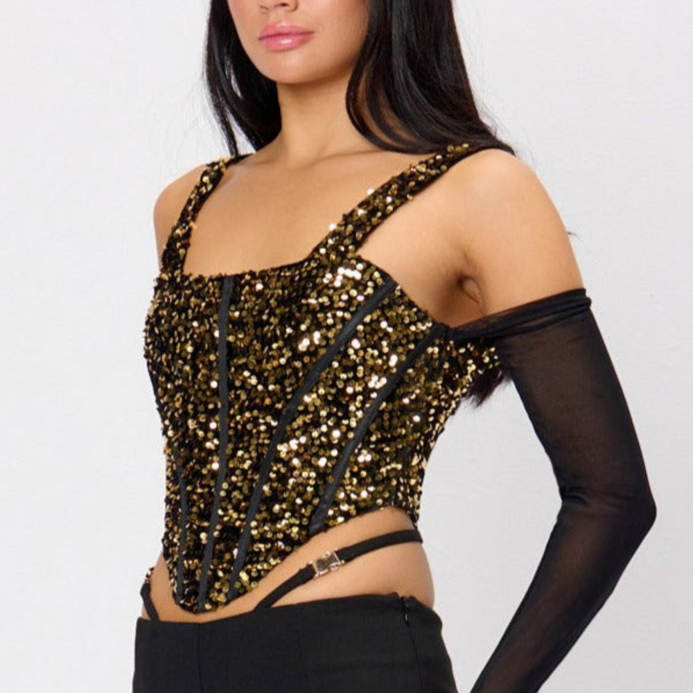 Gold Sequin Corset Glove Top