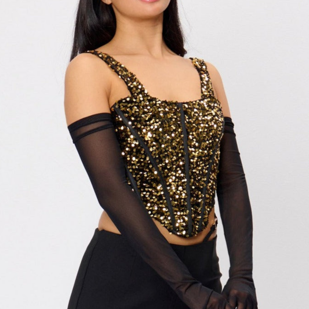 Gold Sequin Corset Glove Top