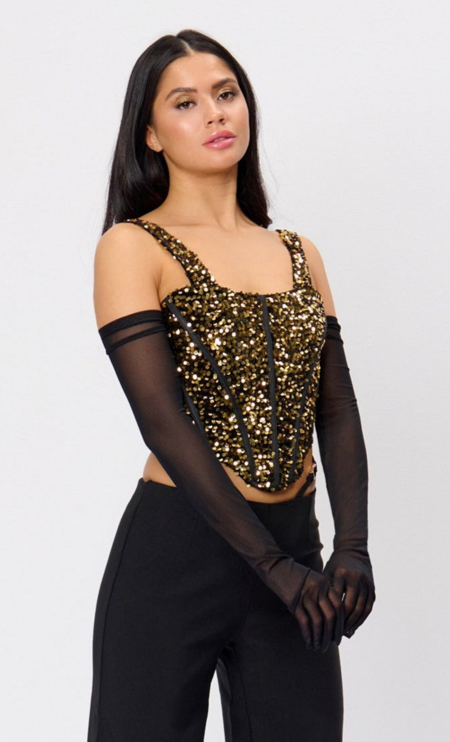 Gold Sequin Corset Glove Top