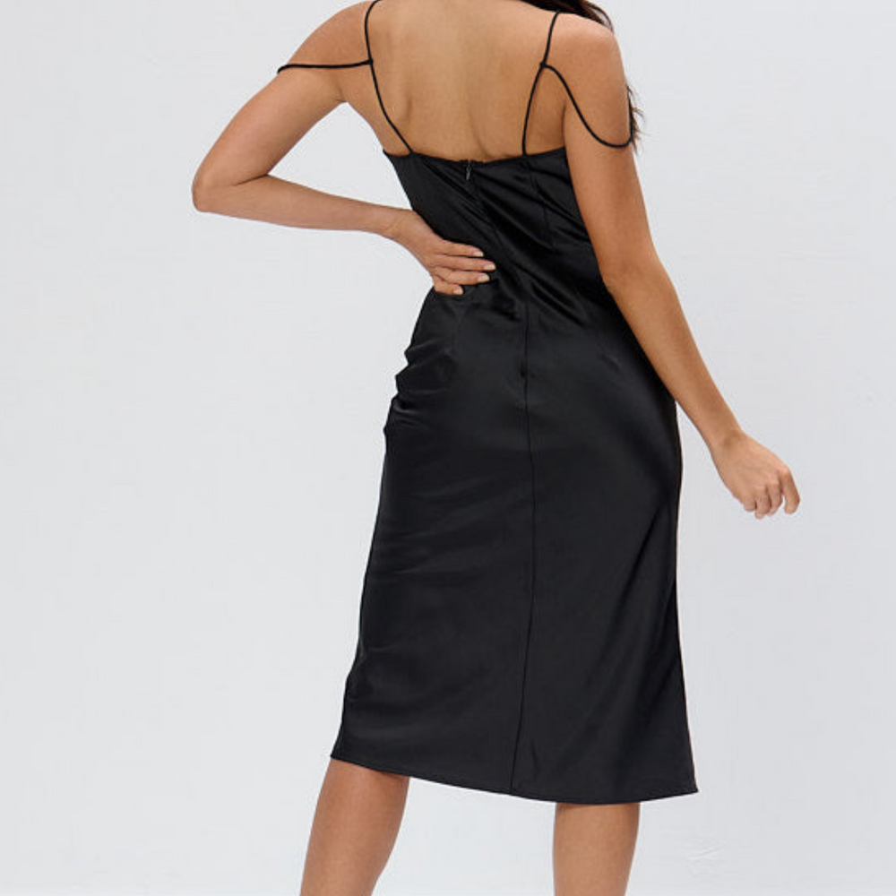 
                      
                        Black Satin Strap Midi Dress
                      
                    