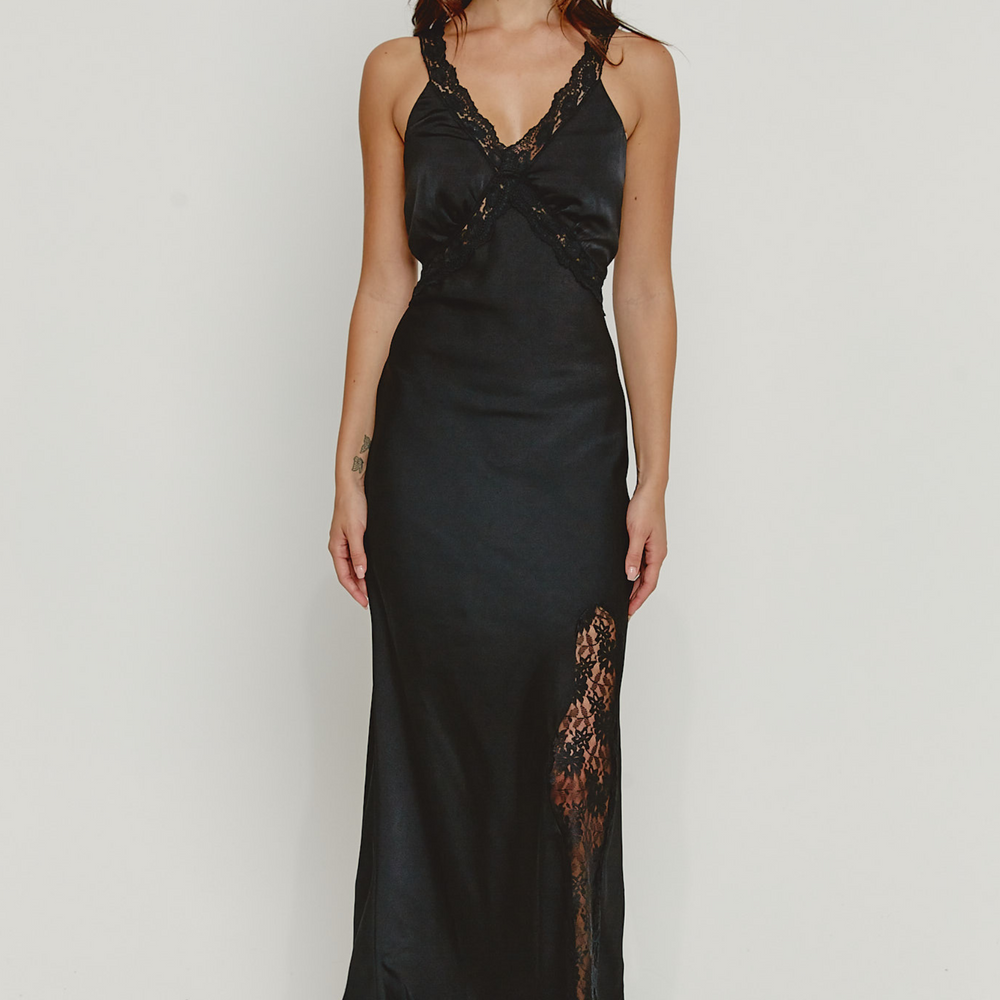 Black Lace Slip Maxi Dress