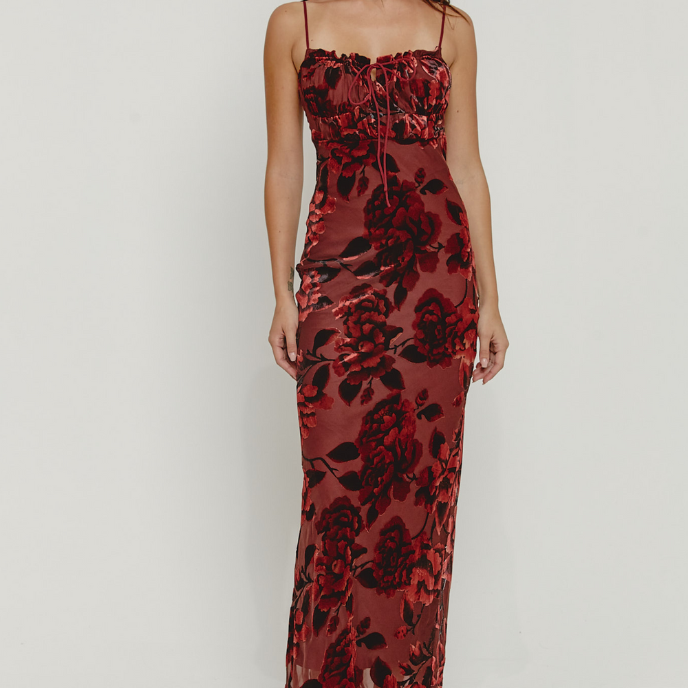 
                      
                        Wine Cup Detail Devore Maxi Dress
                      
                    