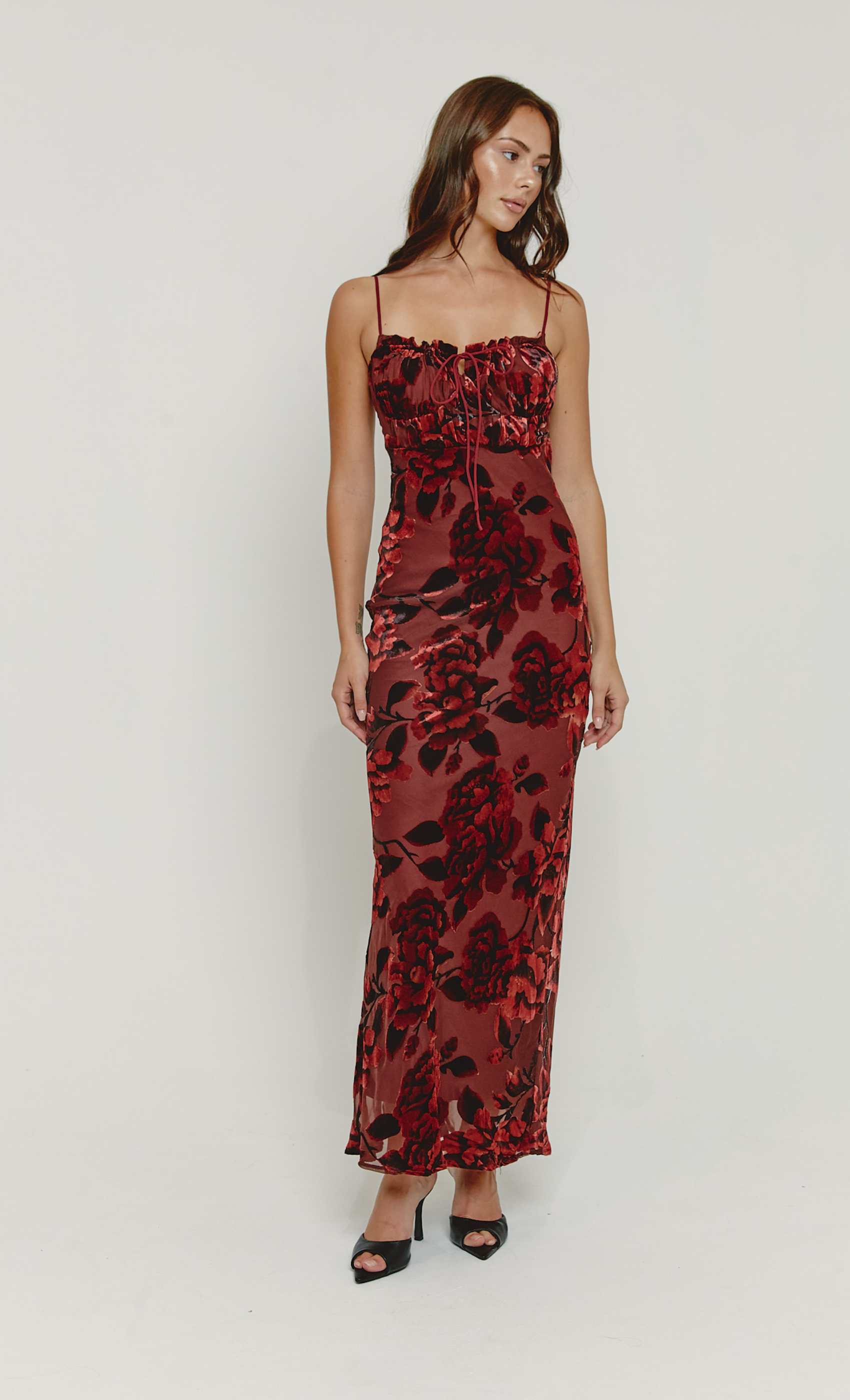 Wine Cup Detail Devore Maxi Dress