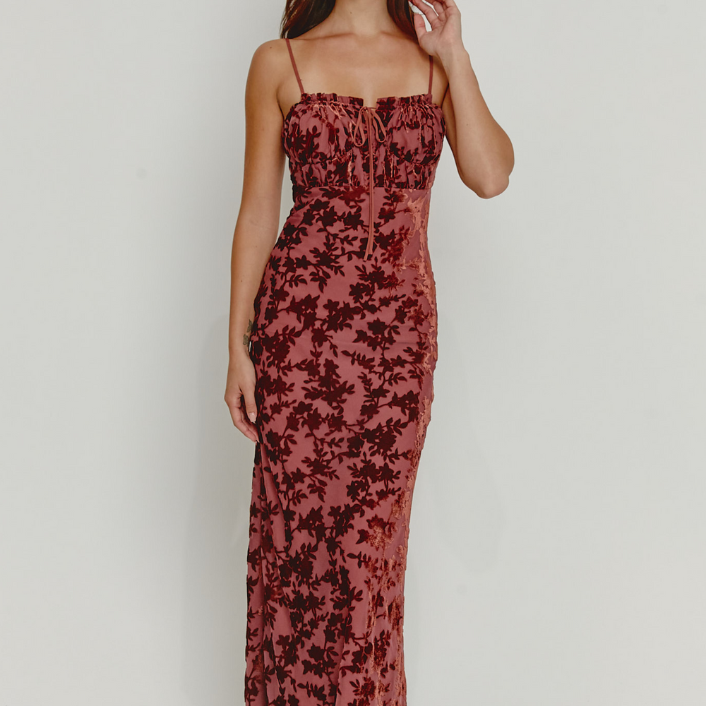 
                      
                        Mauve Devore Tie Front Maxi Dress
                      
                    