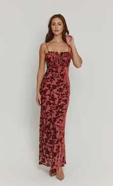  Mauve Devore Tie Front Maxi Dress