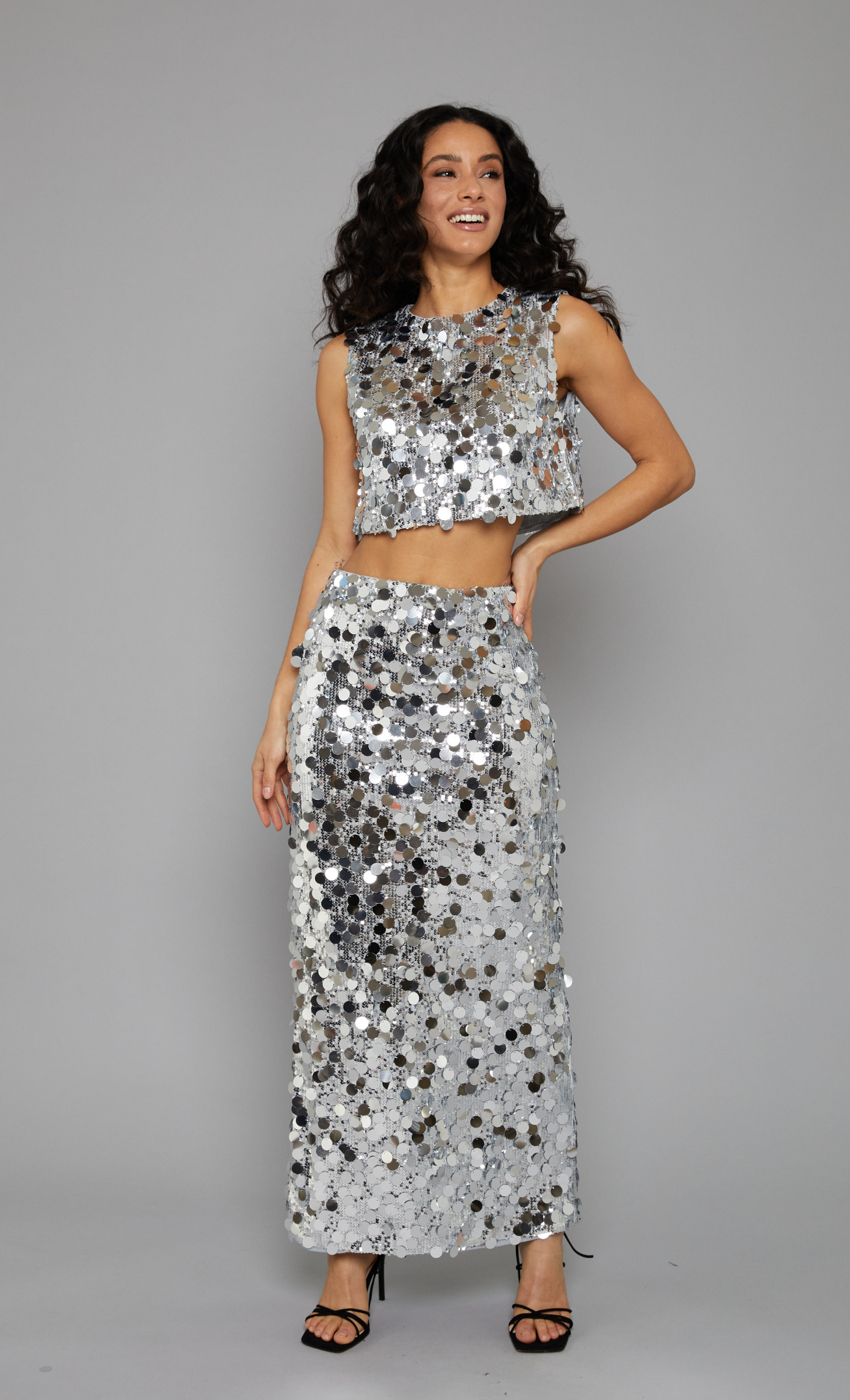 Silver Sequin Maxi Skirt