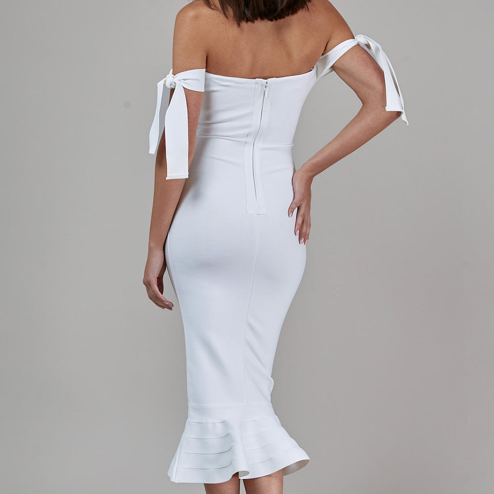 
                      
                        White Bandage Off Shoulder Midi Dress
                      
                    