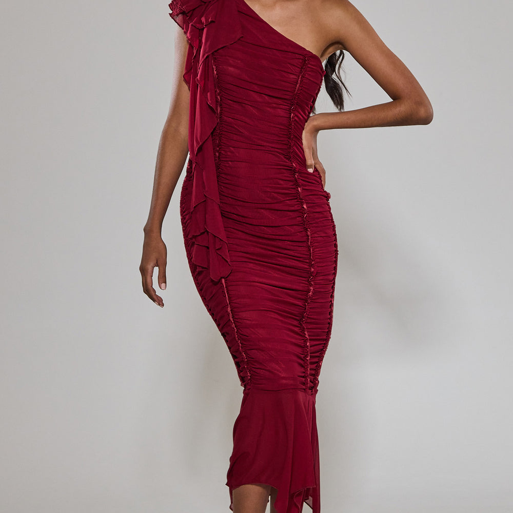 
                      
                        Wine One Shoulder Corsage Dress
                      
                    