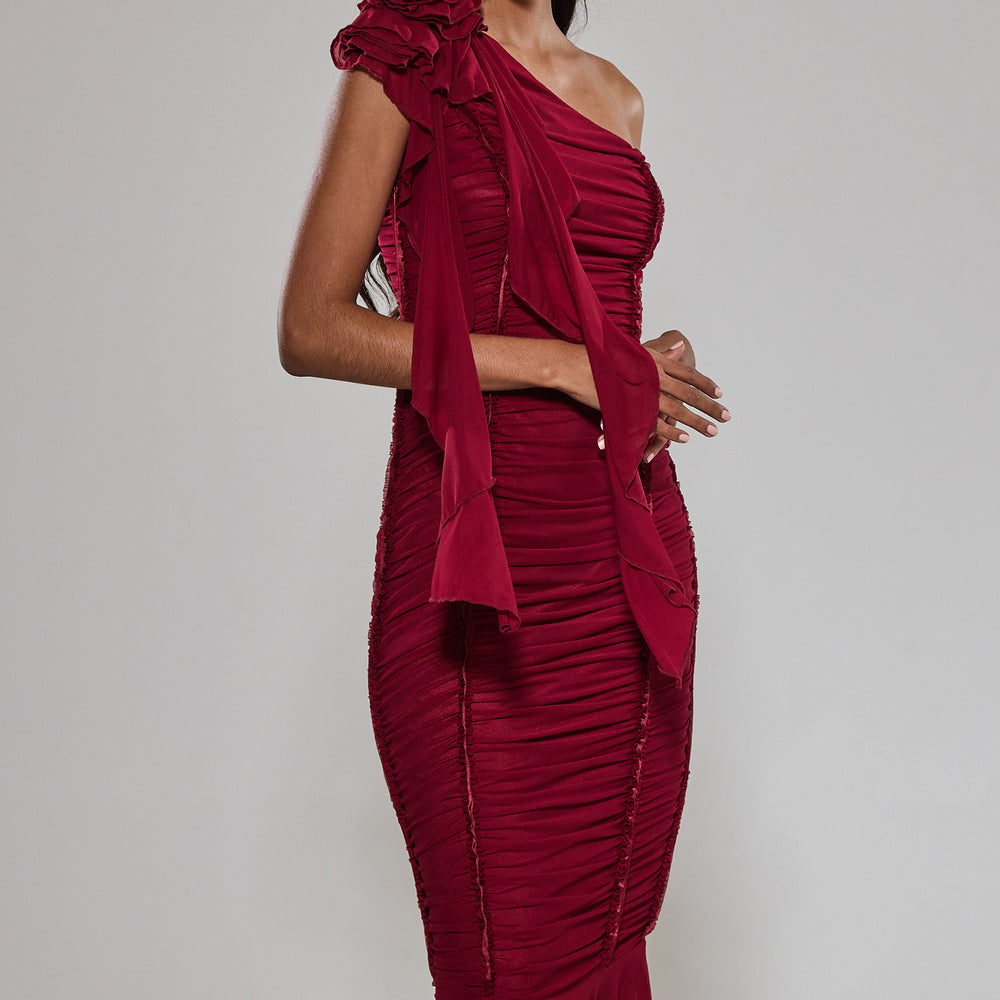 
                      
                        Wine One Shoulder Corsage Dress
                      
                    