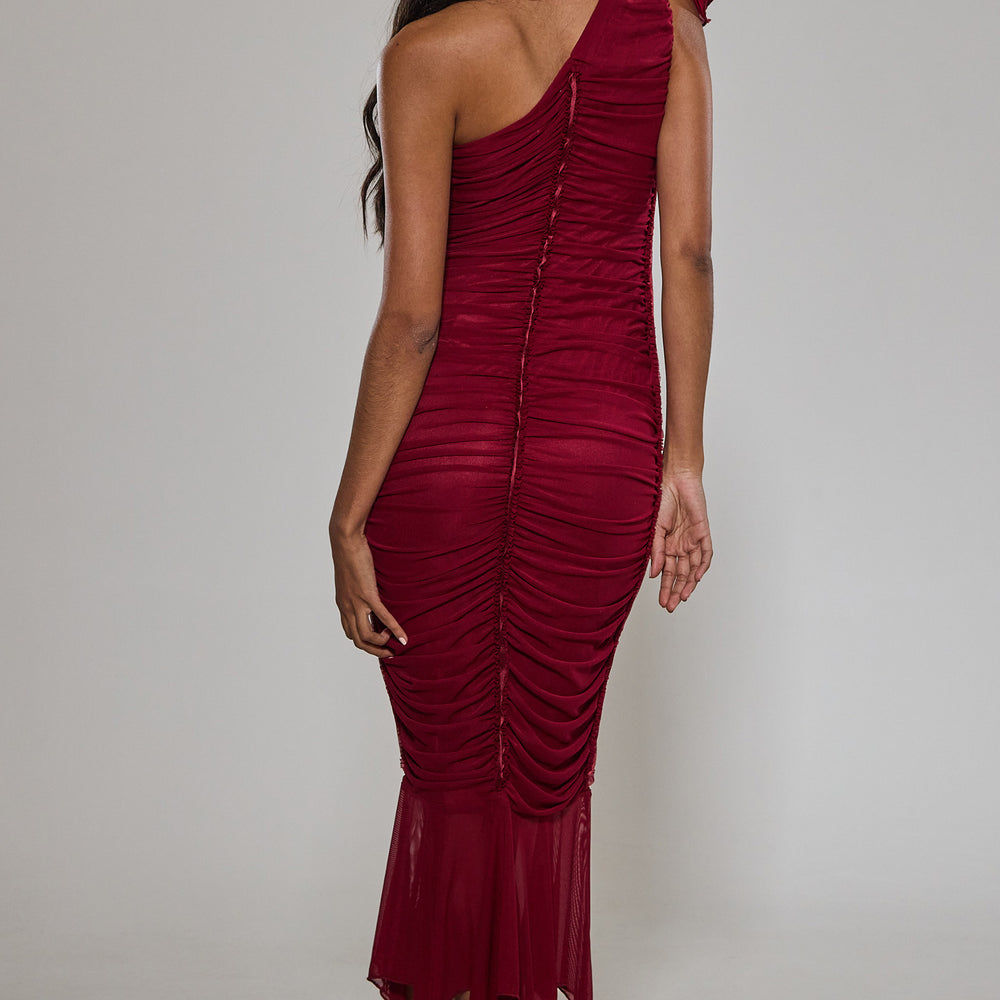 
                      
                        Wine One Shoulder Corsage Dress
                      
                    