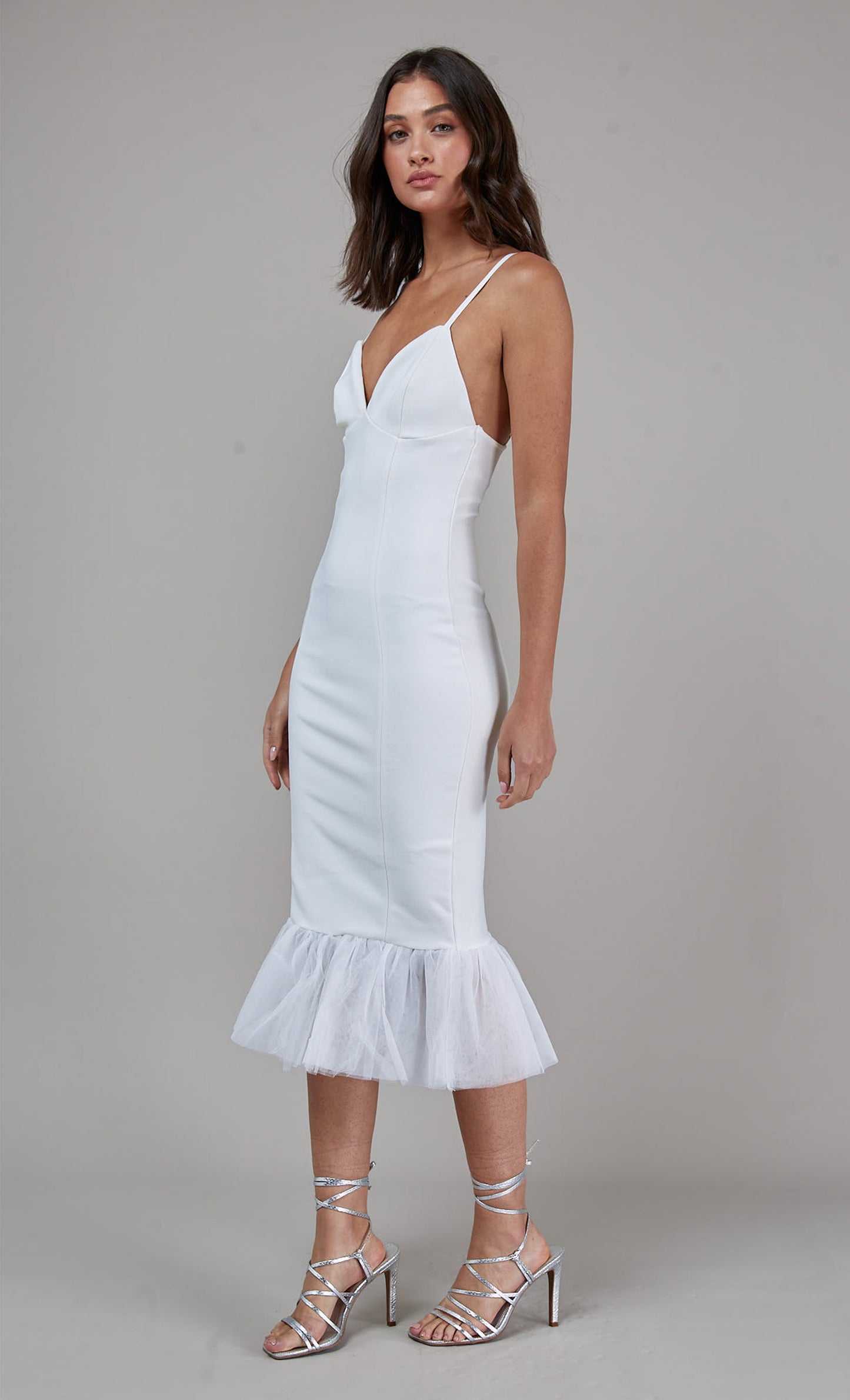 Cream Bandage Fishtail Midi Dress