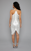 White Fringe Detail Halter Neck Mini Dress