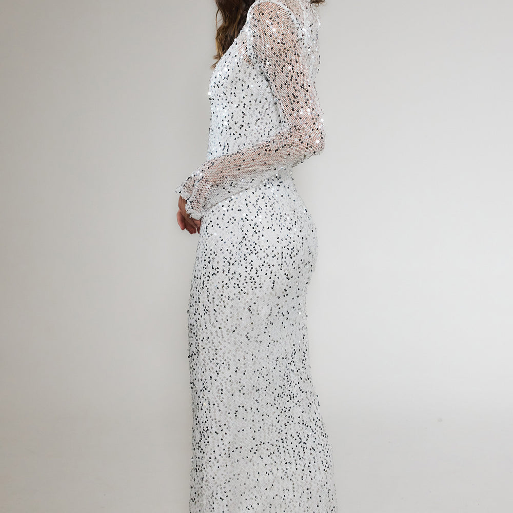 
                      
                        White Long Sleeve Sequin Maxi Dress
                      
                    