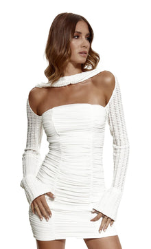  White Textured Ruched Mini Dress