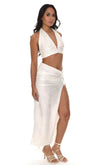 White Sequin Split Maxi Skirt