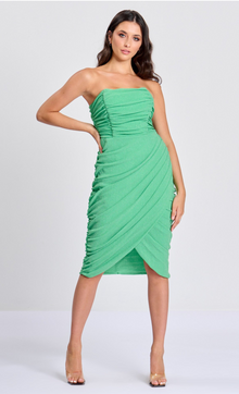  Aloe Green Glitter Mesh Drape Wrap Dress