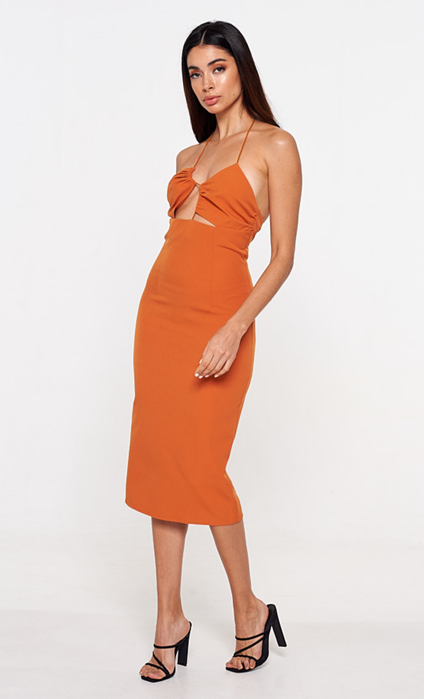 Turmeric Asymmetric Strappy Front Midi Dress