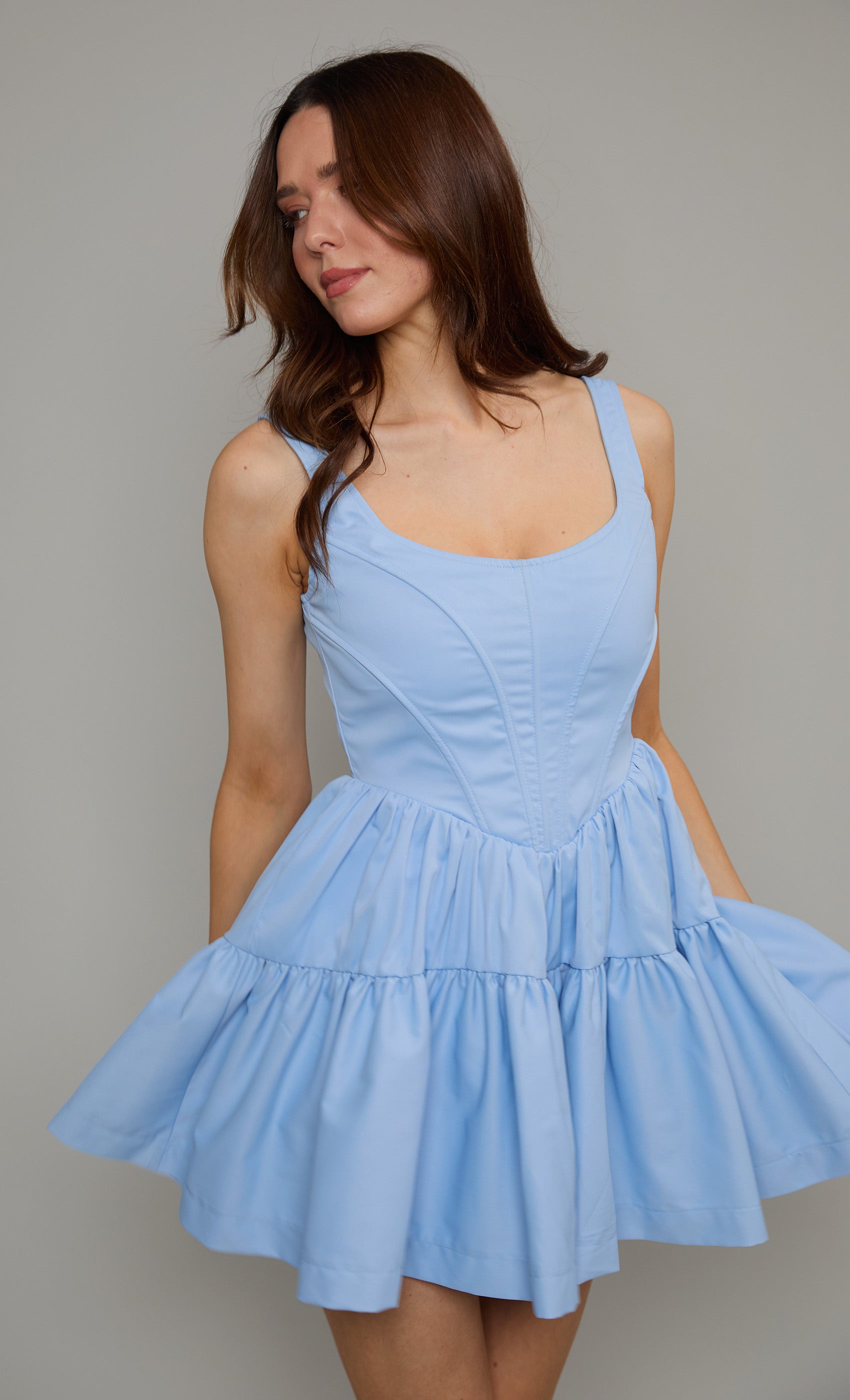 Baby Blue Corset Tiered Mini Dress – Rare London
