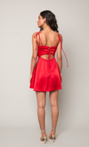 Red Cowl Lace Up Mini Dress