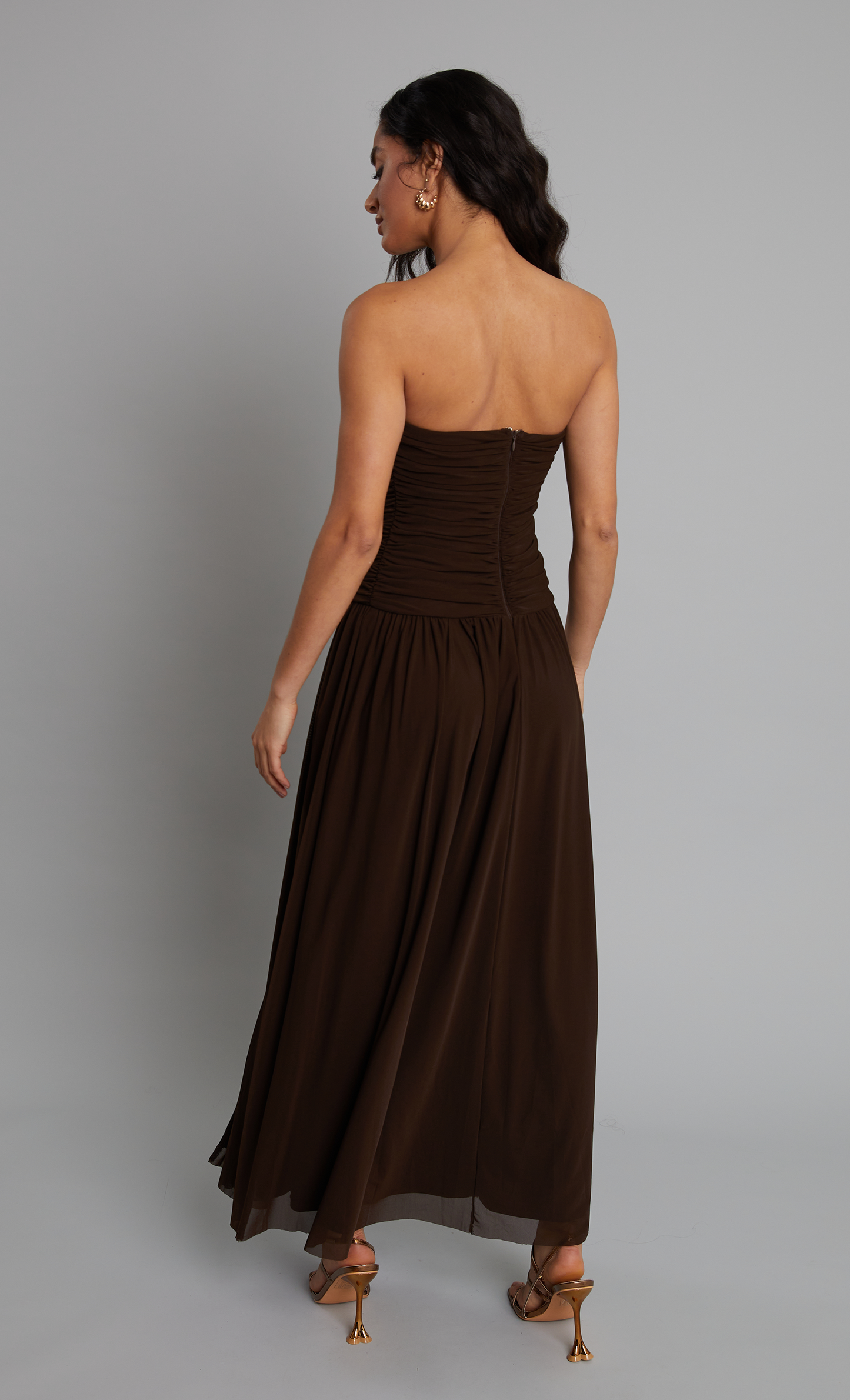 Brown Bandeau Ruched Split Maxi Dress Rare London Brown Bandeau Ruched Split Maxi Dress Rare London