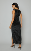 Black Gathered Diamante Velvet Dress