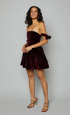 Wine Velvet Bandeau Mini Dress With Bows