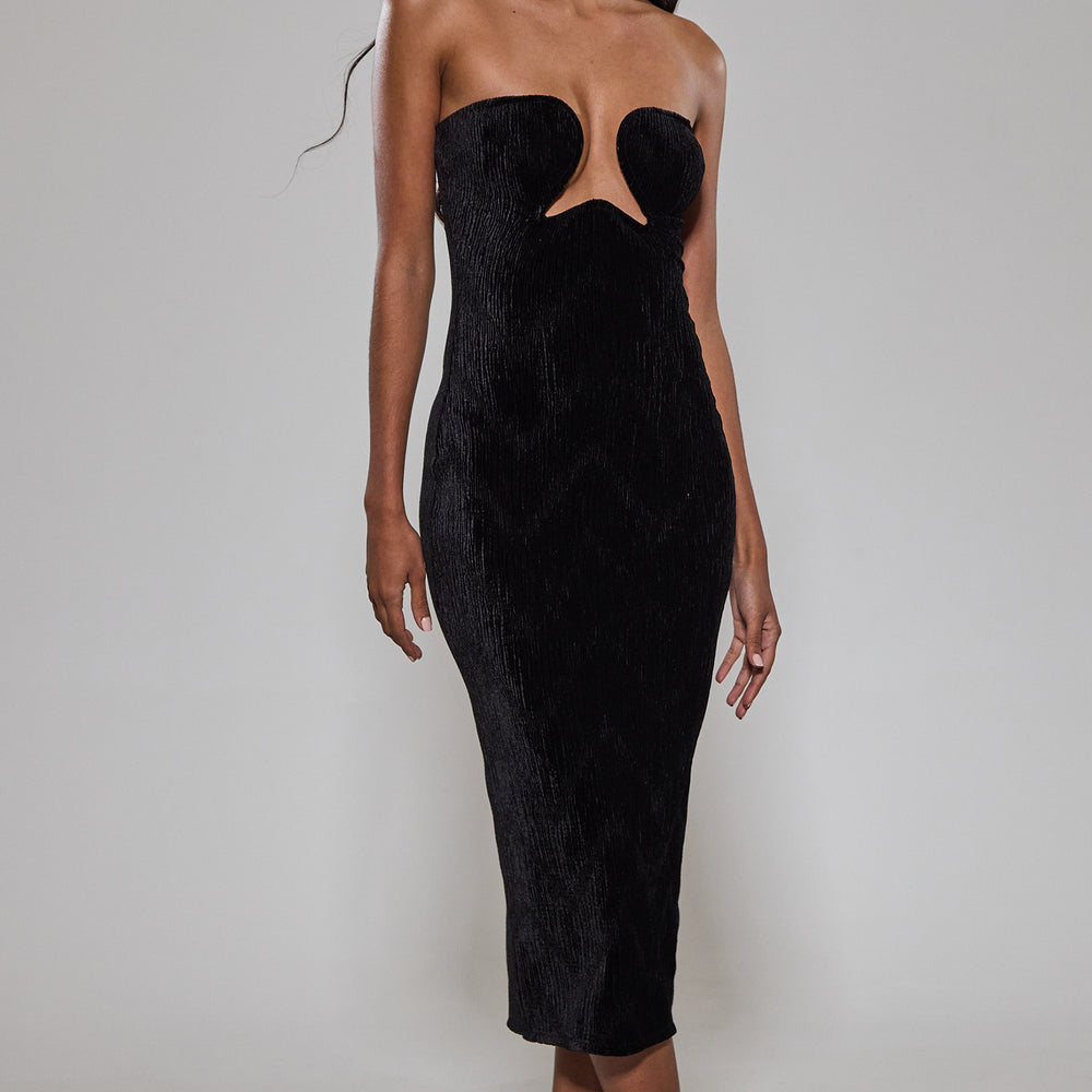 
                      
                        Black Velvet Bandeau Midi Dress
                      
                    